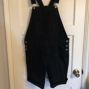 Forever 21 Slim Fit Denim Overalls Shorts - Black